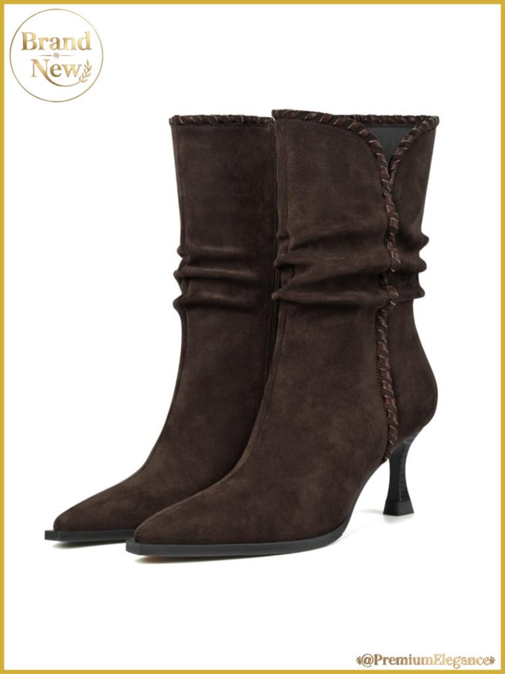 Slouchy Suede Ankle Boots Pointed Toe Kitten Heel Side Zip Women's Booties